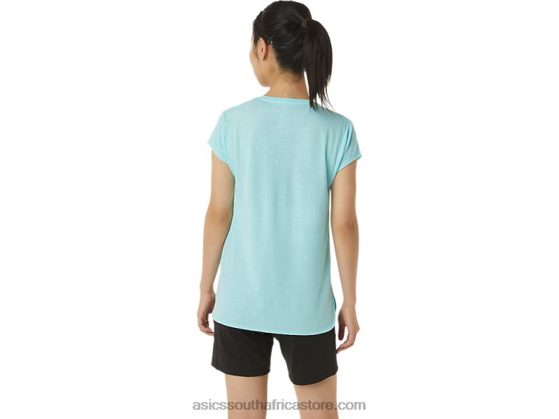 Women Asics Heather Vneck Top LH4X03403 Clear Blue Heather