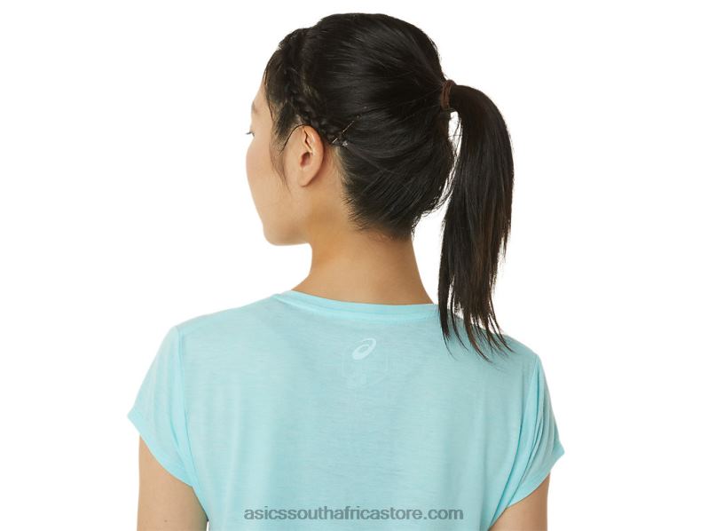 Women Asics Heather Vneck Top LH4X03403 Clear Blue Heather