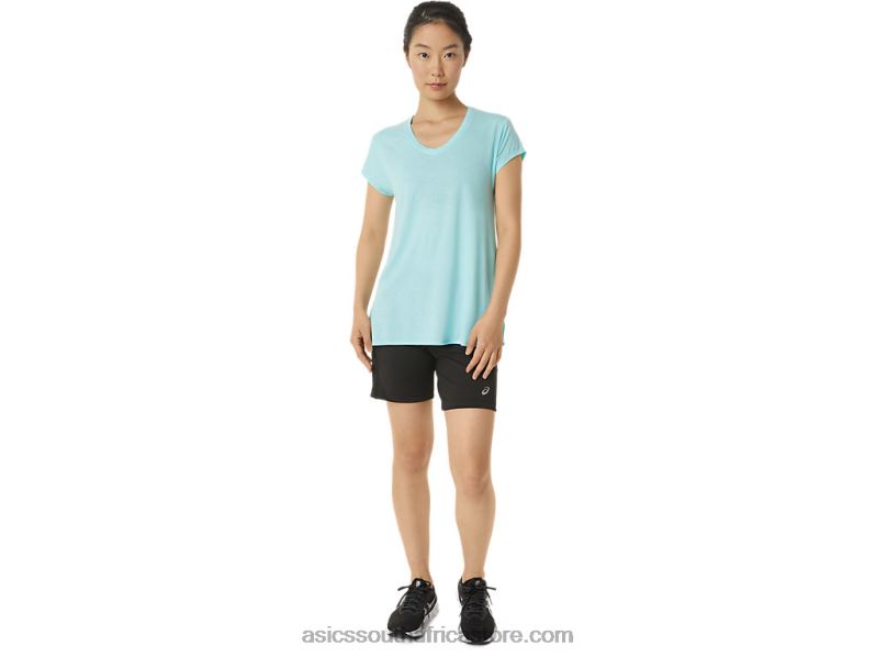 Women Asics Heather Vneck Top LH4X03403 Clear Blue Heather