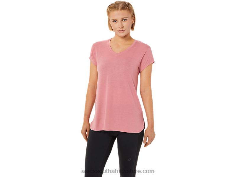 Women Asics Heather Vneck Top LH4X03838 Smokey Rose Heather