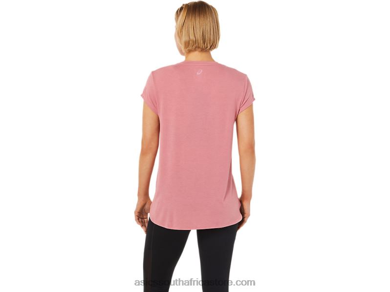 Women Asics Heather Vneck Top LH4X03838 Smokey Rose Heather