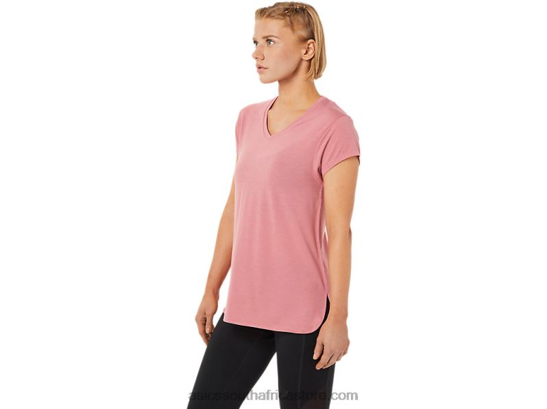 Women Asics Heather Vneck Top LH4X03838 Smokey Rose Heather