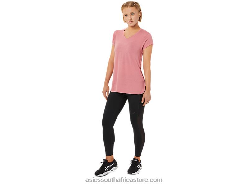 Women Asics Heather Vneck Top LH4X03838 Smokey Rose Heather