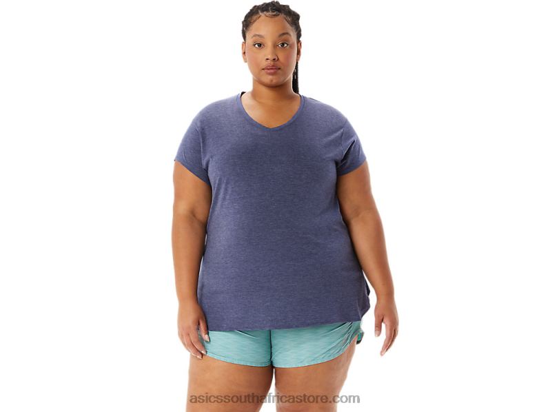 Women Asics Heather Vneck Top LH4X03921 Peacoat Heather