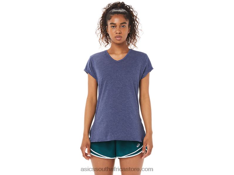 Women Asics Heather Vneck Top LH4X03921 Peacoat Heather