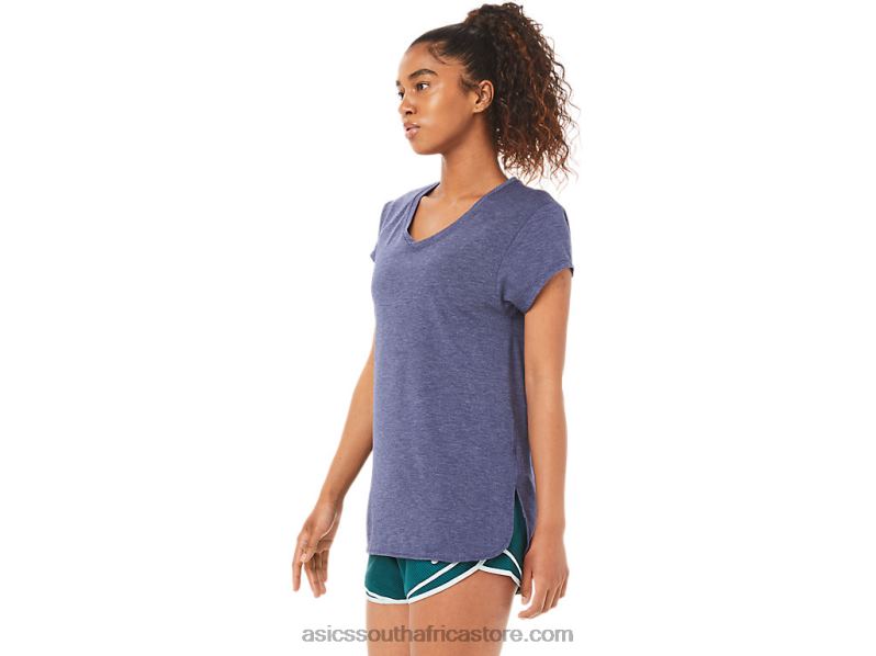 Women Asics Heather Vneck Top LH4X03921 Peacoat Heather