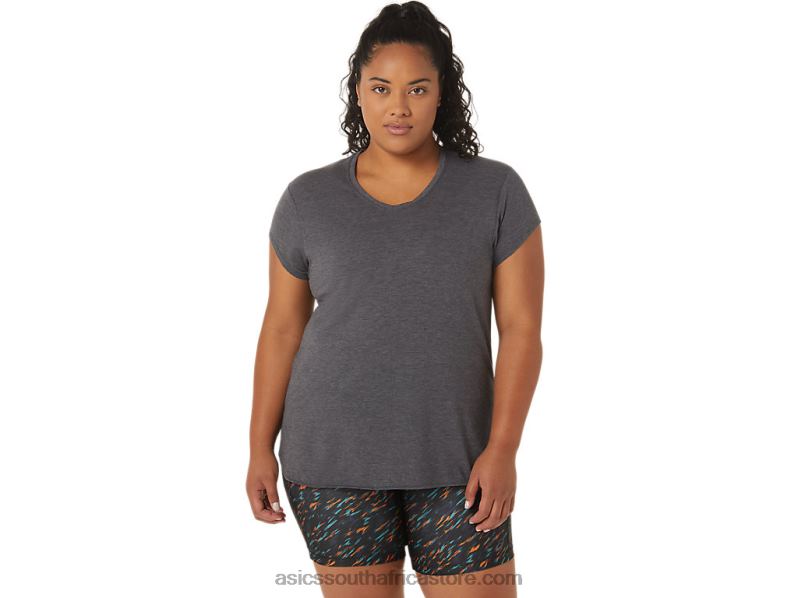Women Asics Heather Vneck Top LH4X04092 Dark Grey Heather