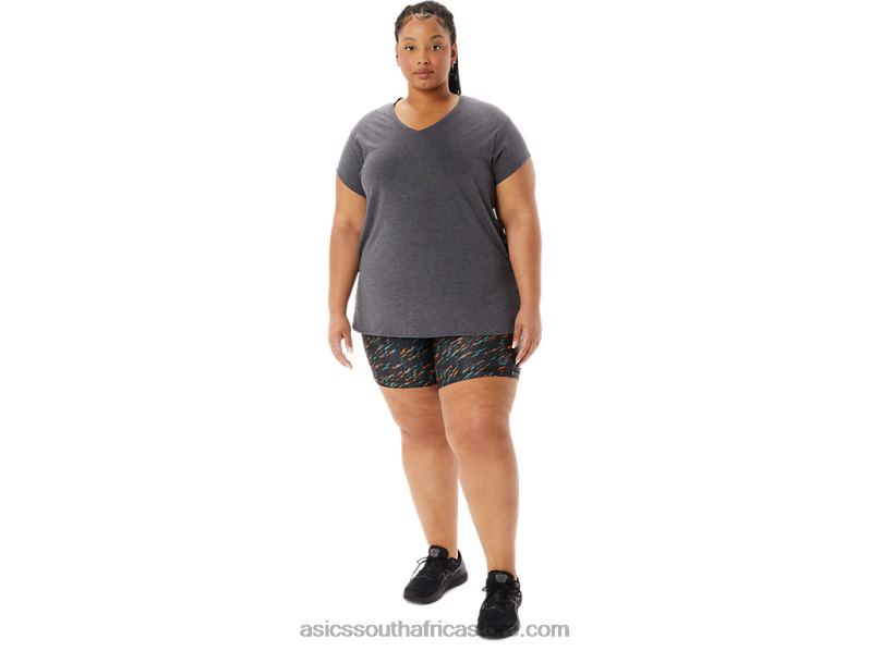 Women Asics Heather Vneck Top LH4X04092 Dark Grey Heather