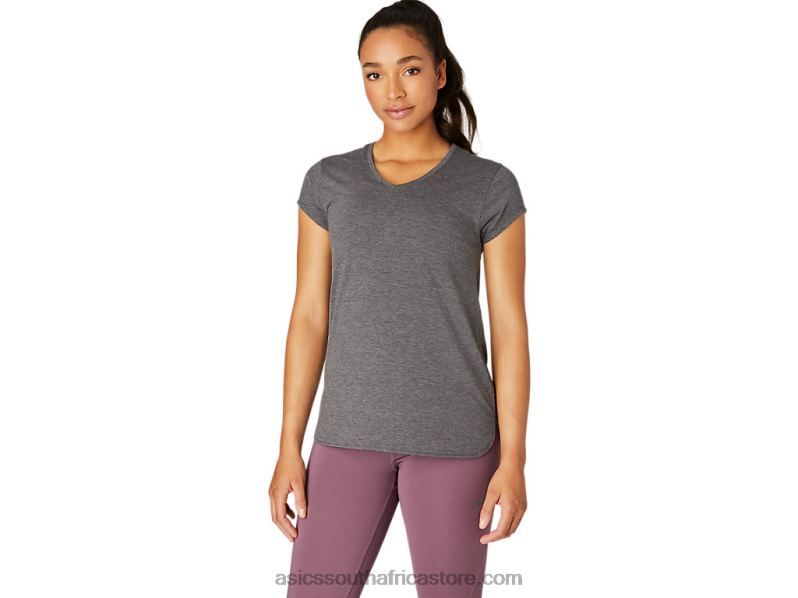 Women Asics Heather Vneck Top LH4X04092 Dark Grey Heather