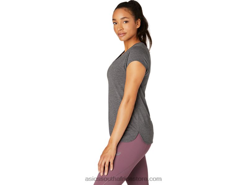 Women Asics Heather Vneck Top LH4X04092 Dark Grey Heather