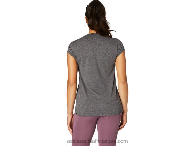 Women Asics Heather Vneck Top LH4X04092 Dark Grey Heather