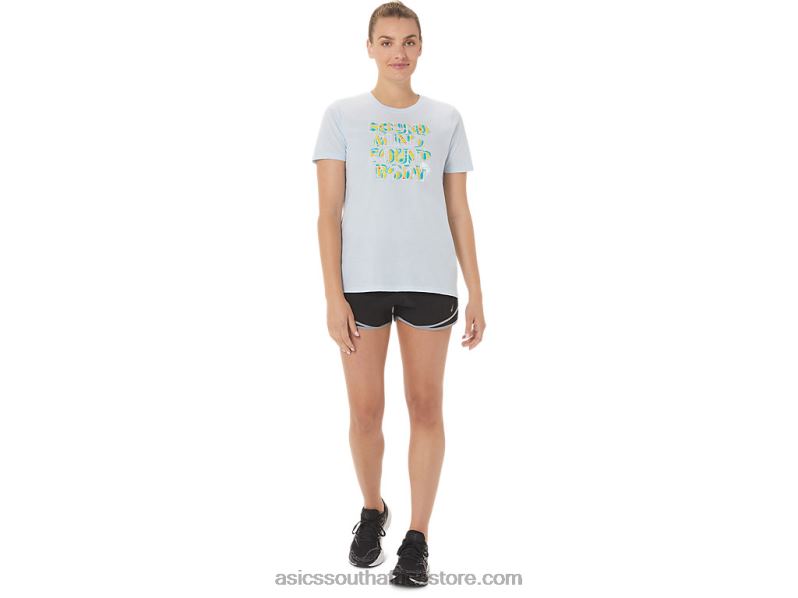 Women Asics Hibiscus Slogan Crew LH4X03063 Soft Sky