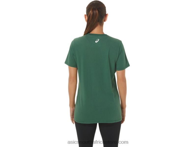 Women Asics Holiday Lights Logo V-Neck LH4X02843 Hunter Green