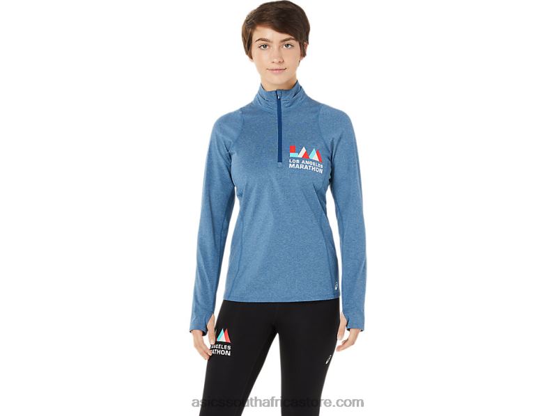 Women Asics Lam Thermopolis Half Zip LH4X03652 Mako Blue Heather