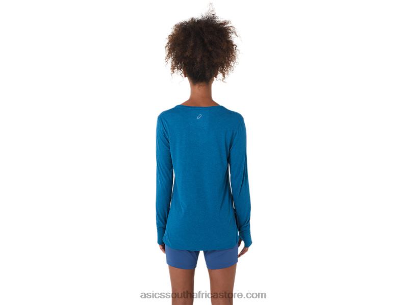 Women Asics Long Sleeve Heather Top LH4X02795 Deep Sea Teal Heather