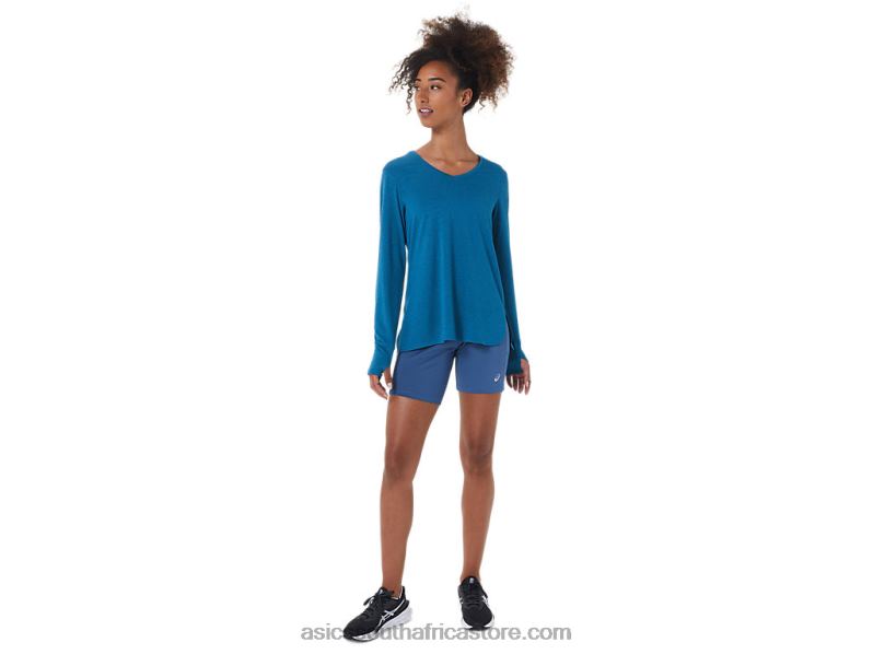 Women Asics Long Sleeve Heather Top LH4X02795 Deep Sea Teal Heather