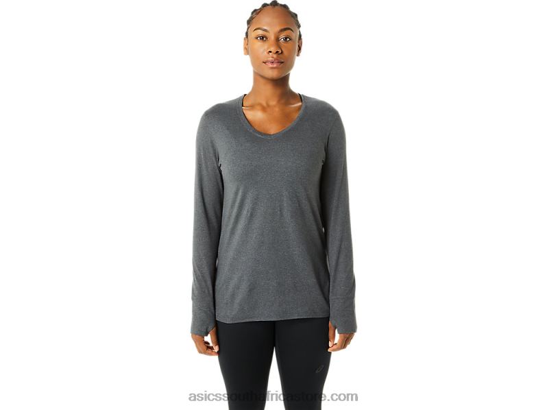 Women Asics Long Sleeve Heather Top LH4X03690 Dark Grey Heather