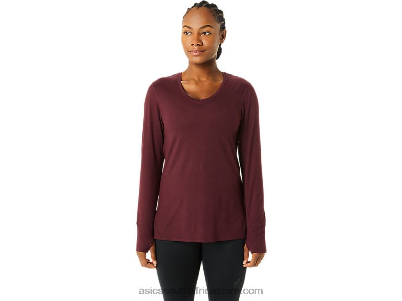 Women Asics Long Sleeve Heather Top LH4X03700 Deep Mars Heather