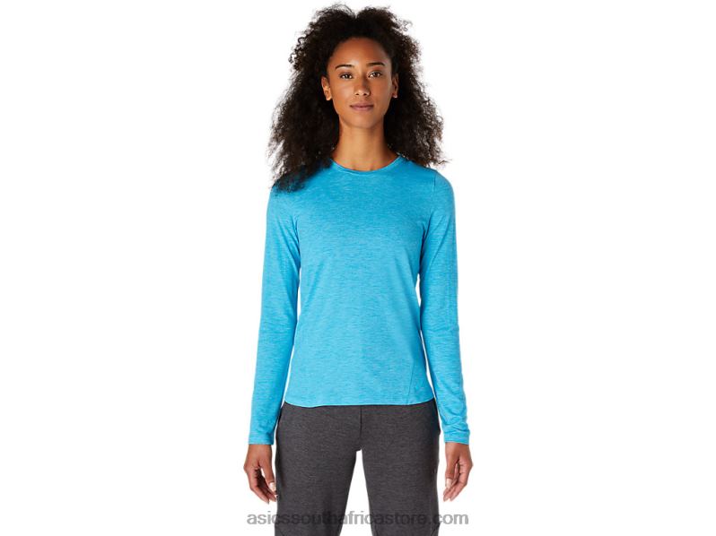 Women Asics Long Sleeve Heather Top LH4X04117 Digital Aqua