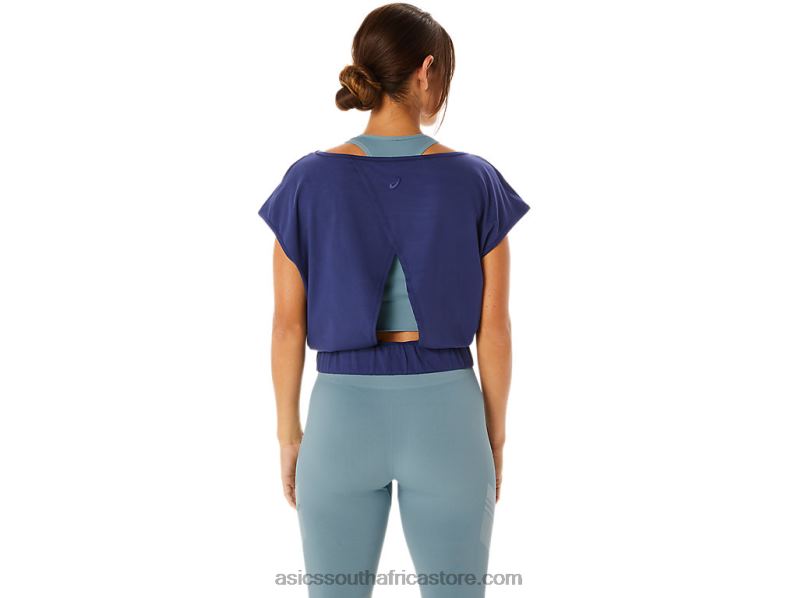 Women Asics Nagino Flex Short Sleeve Top LH4X02244 Indigo Blue