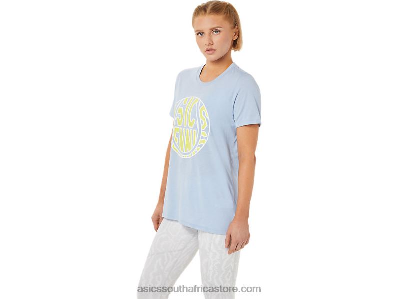 Women Asics New Strong 92 Graphic Tee LH4X03761 Mist/Glow Yellow