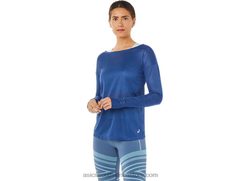 Women Asics Open Back Long Sleeve Top LH4X03361 Grand Shark