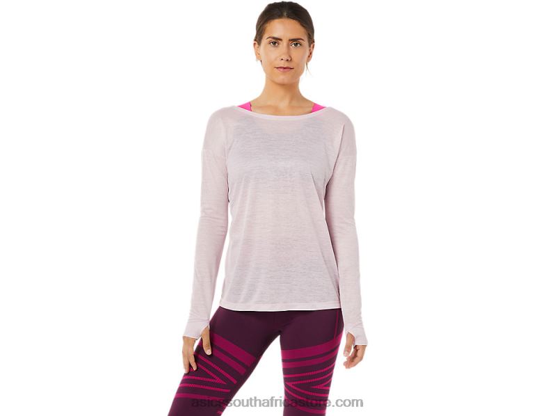 Women Asics Open Back Long Sleeve Top LH4X03382 Barely Rose