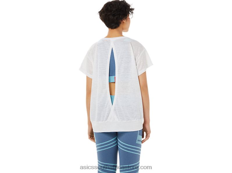 Women Asics Open Back Short Sleeve Top LH4X03374 Brilliant White