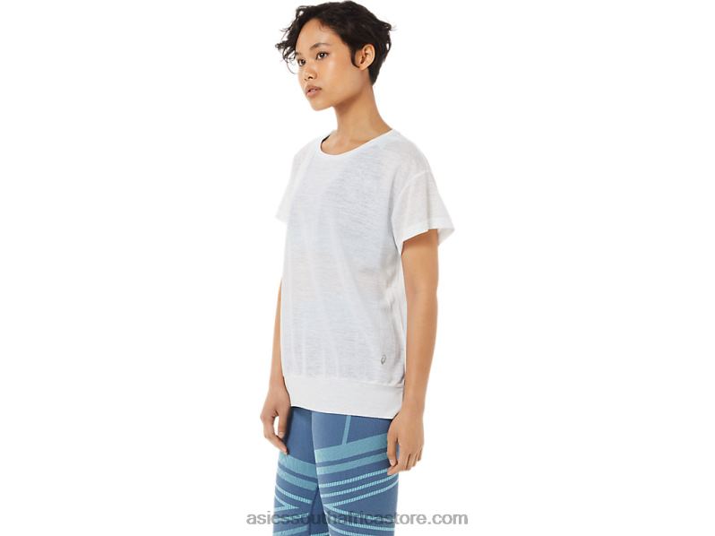 Women Asics Open Back Short Sleeve Top LH4X03374 Brilliant White