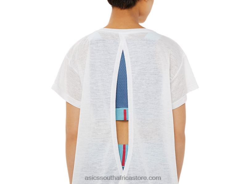 Women Asics Open Back Short Sleeve Top LH4X03374 Brilliant White