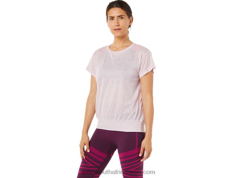 Women Asics Open Back Short Sleeve Top LH4X03383 Barely Rose