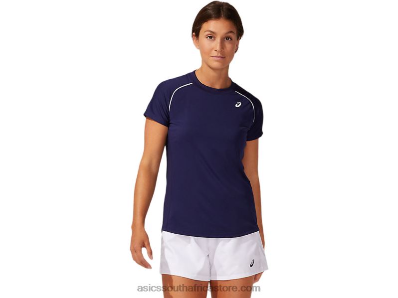 Women Asics Piping Tee LH4X03882 Peacoat