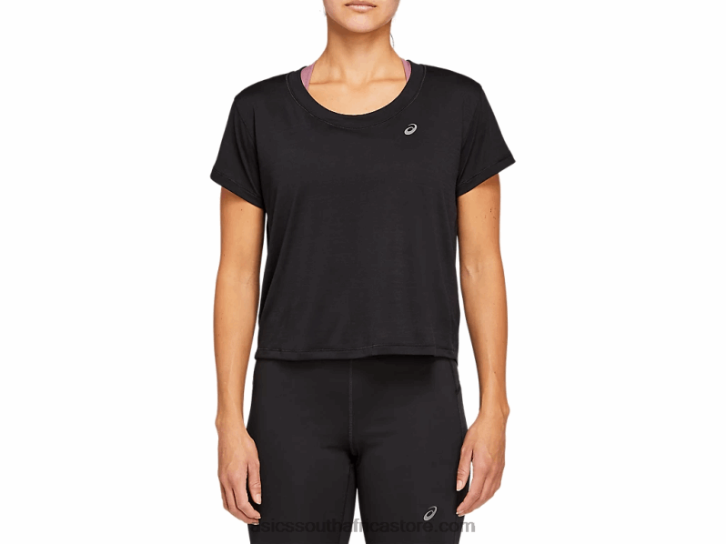 Women Asics Race Crop Short Sleeve Top LH4X04142 Performance Black