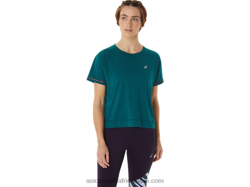 Women Asics Race Crop Top LH4X03091 Velvet Pine