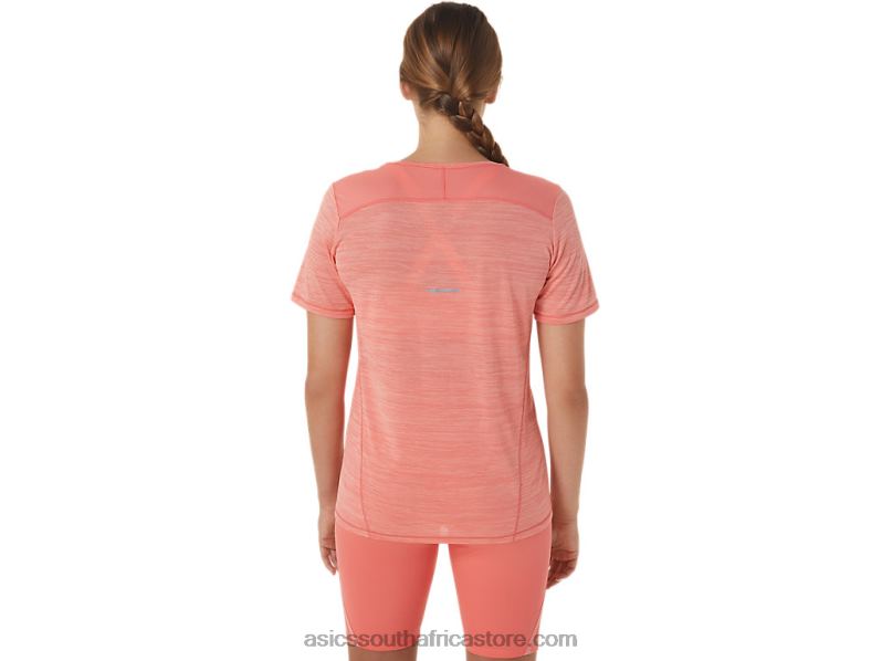 Women Asics Race V-Neck Short Sleeve Top LH4X02295 Papaya/Guava