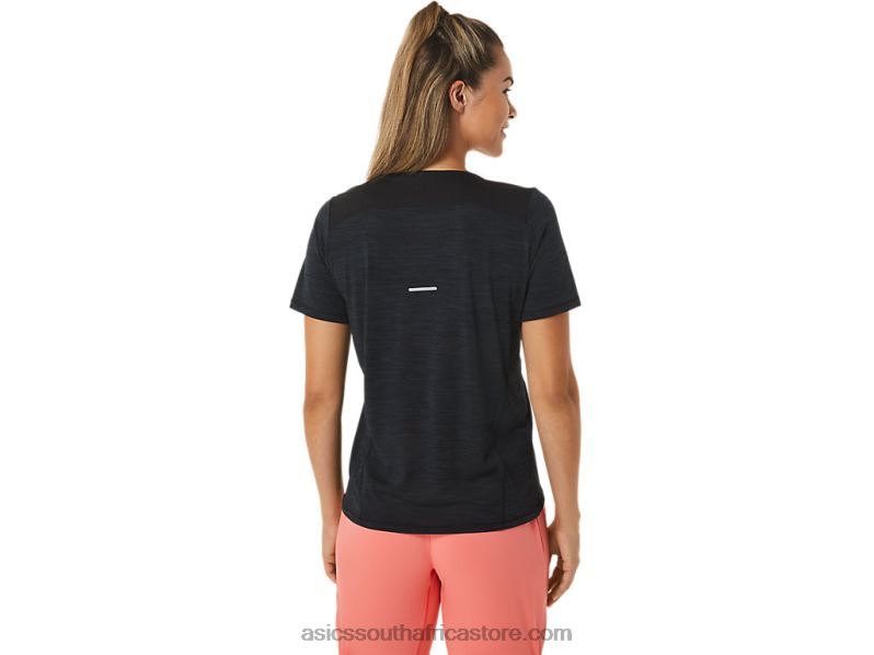 Women Asics Race V-Neck Short Sleeve Top LH4X02448 Performance Black/Charcoal Grey