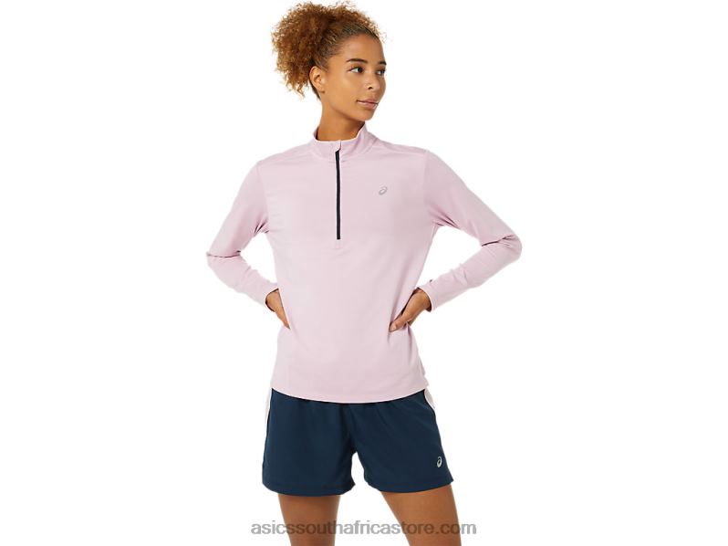 Women Asics Ready-Set Half Zip LH4X03496 Barely Rose/French Blue