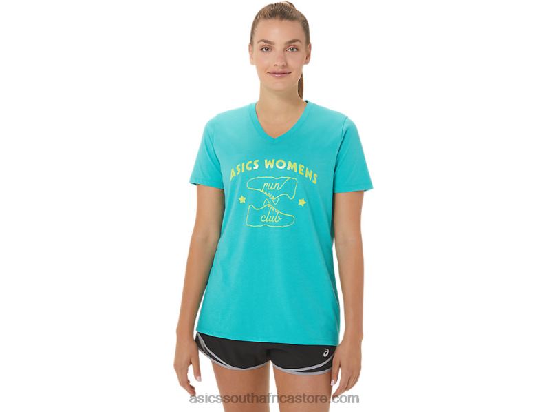 Women Asics Run Club V-Neck LH4X02989 Sea Glass