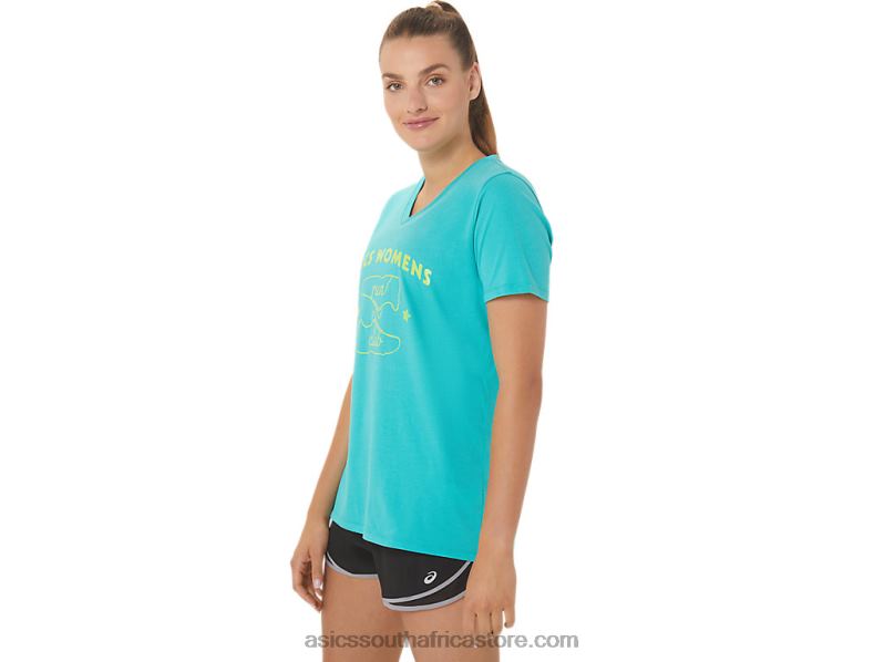 Women Asics Run Club V-Neck LH4X02989 Sea Glass