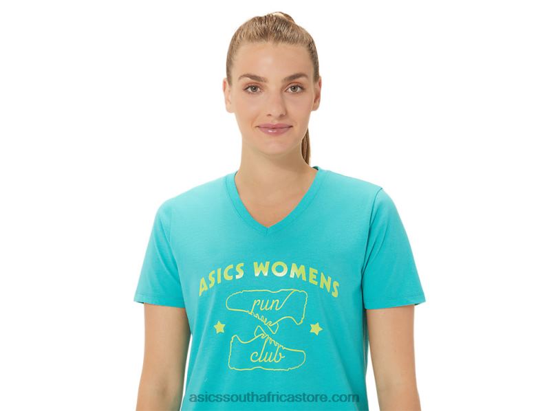 Women Asics Run Club V-Neck LH4X02989 Sea Glass