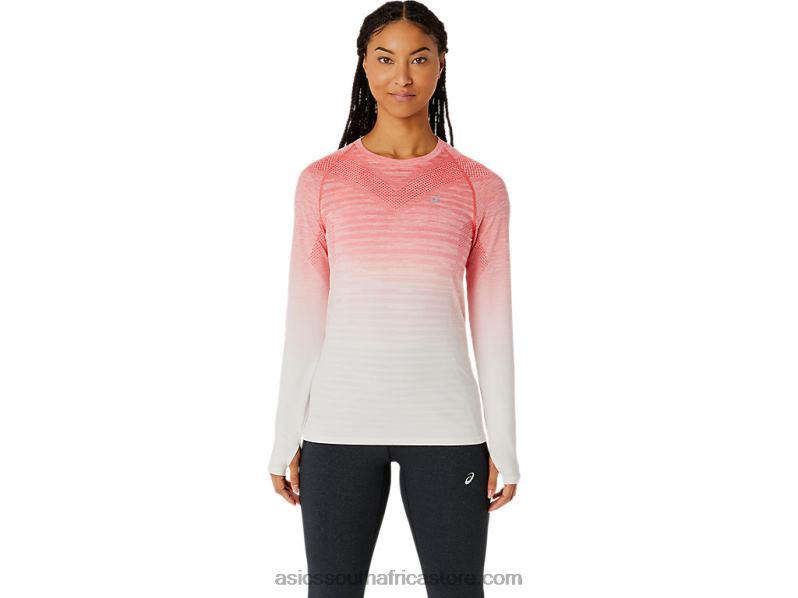 Women Asics Seamless Long Sleeve Top LH4X02210 Cream/Papaya