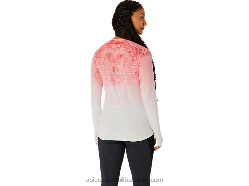 Women Asics Seamless Long Sleeve Top LH4X02210 Cream/Papaya
