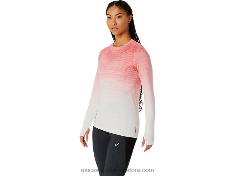 Women Asics Seamless Long Sleeve Top LH4X02210 Cream/Papaya