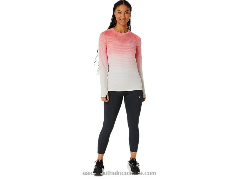 Women Asics Seamless Long Sleeve Top LH4X02210 Cream/Papaya