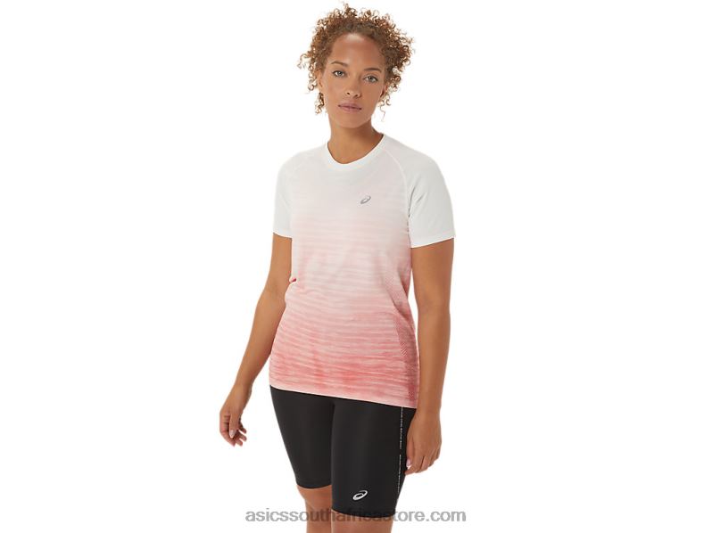 Women Asics Seamless Short Sleeve Top LH4X02441 Cream/Papaya