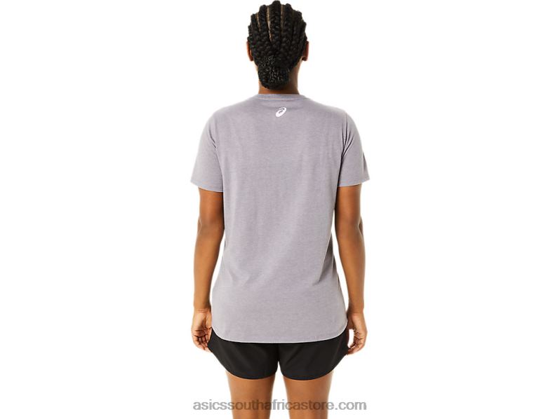 Women Asics Short Sleeve Cherry Blossom Vneck LH4X03644 Lavender Grey Heather