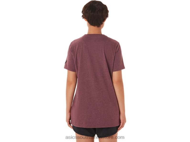 Women Asics Short Sleeve Est 1977 V-Neck Tee LH4X03421 Deep Mars Heather