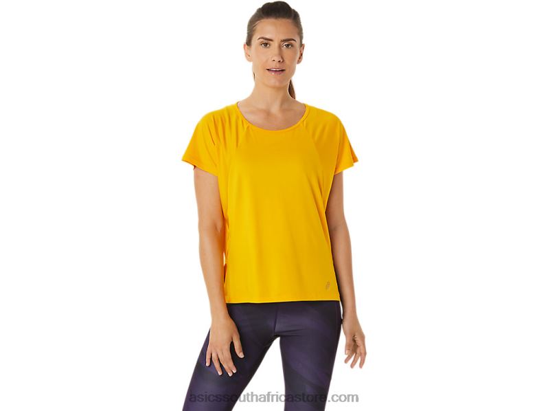Women Asics Side Slit Short Sleeve Top LH4X02940 Sunflower