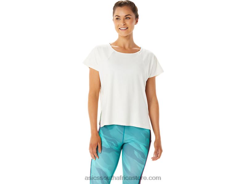 Women Asics Side Slit Short Sleeve Top LH4X02941 Cream