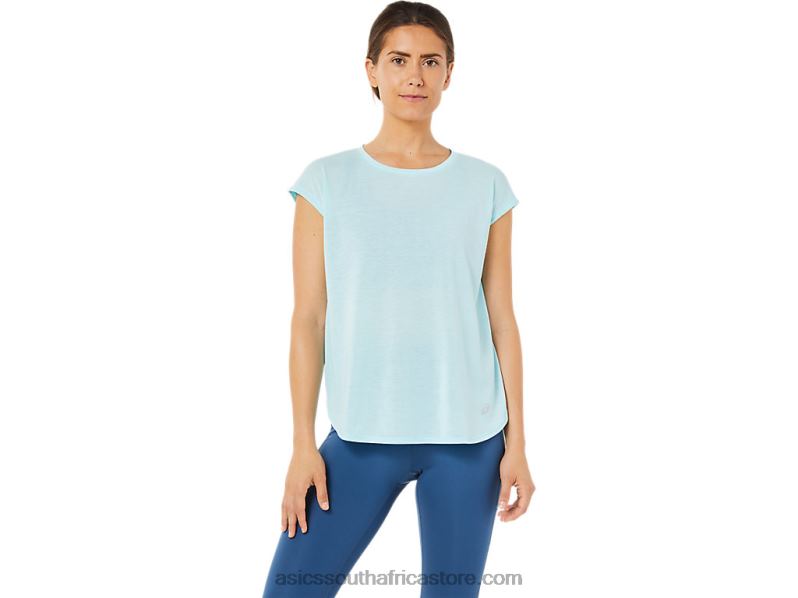 Women Asics Slit Short Sleeve Top LH4X03369 Clear Blue